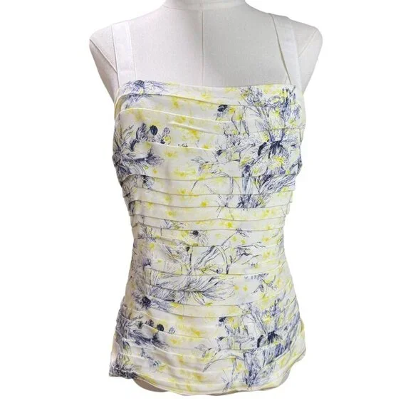 Cinq à Sept Floral Silk Bustier Top Size M – Ruched Yellow & Blue Camisole - Picture 1 of 8